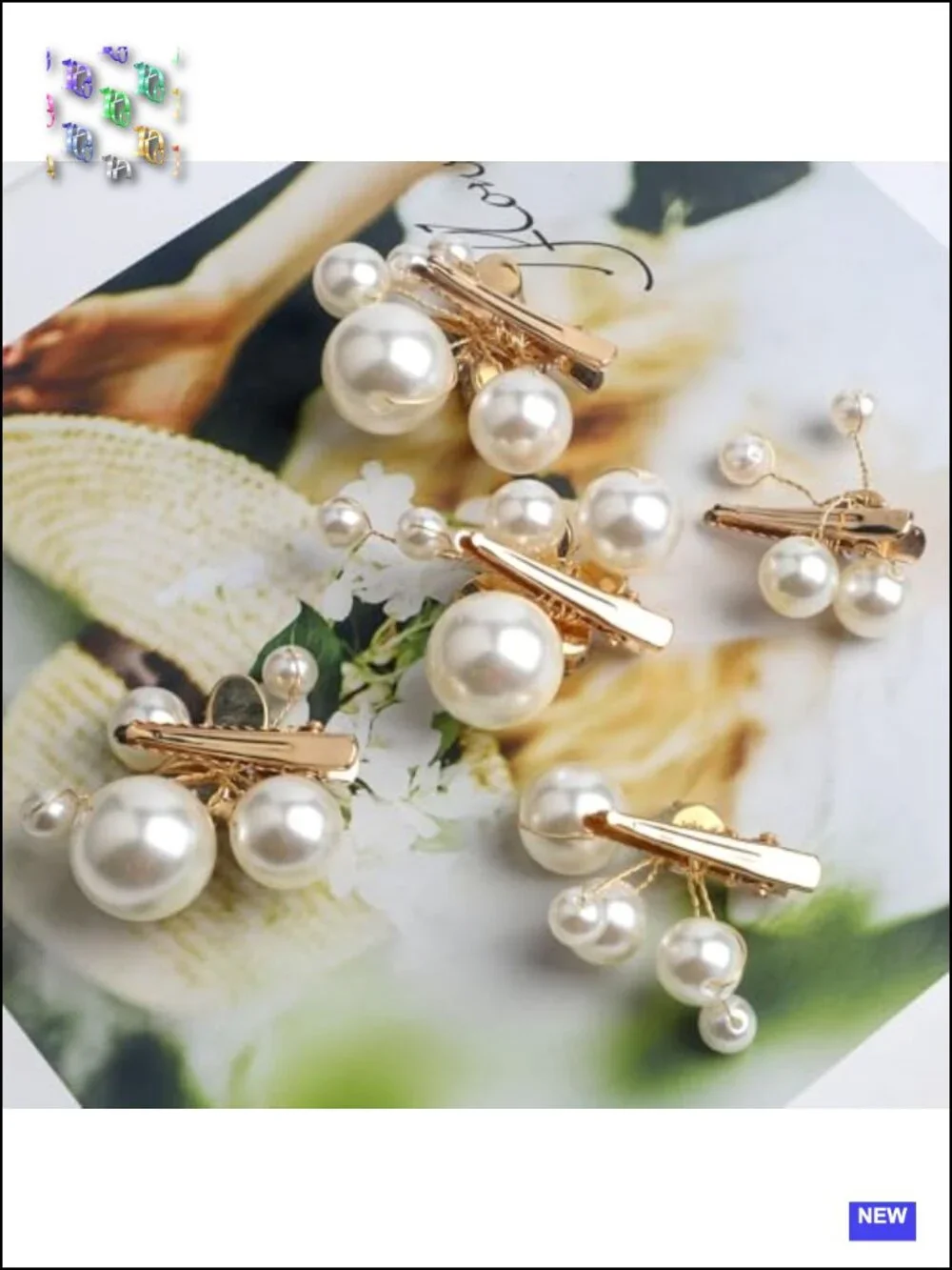 Small Pearl Rhinestone Alligator Hair Clips, Set of 5 - Bridal Hair Accessories
